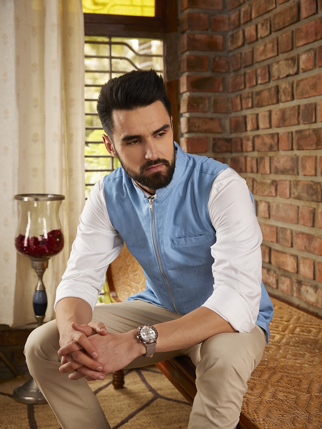 

Anouk Men Blue Solid Nehru Jacket