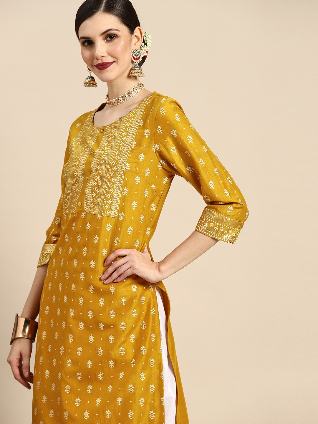 

Anouk Women Mustard Yellow Ethnic Motifs Printed Kurta