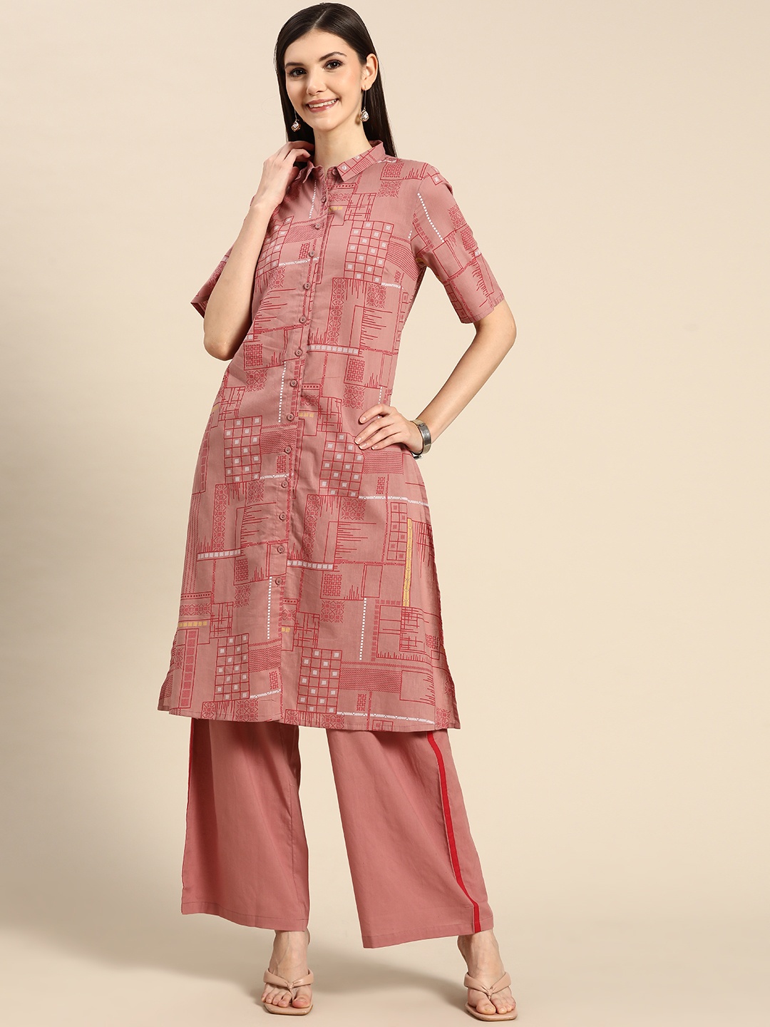 

Anouk Women Rust Red Ethnic Motifs Printed Kurta with Palazzos