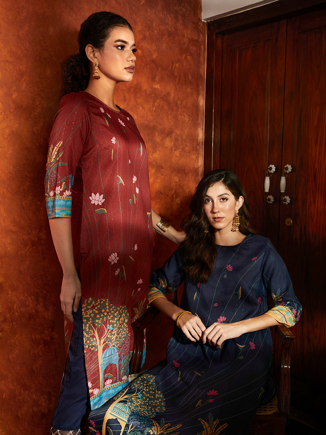 

Anouk Women Brown & Blue Floral Printed Floral Kurta