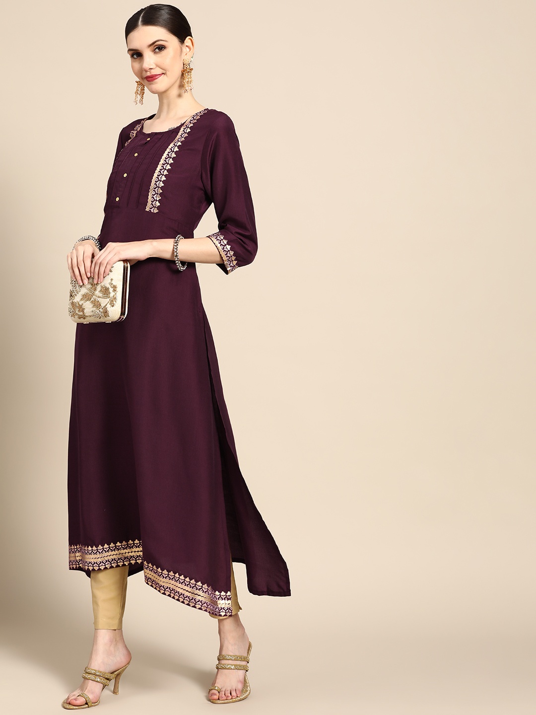 

Anouk Women Maroon & Gold-Toned Ethnic Motifs Printed Kurta
