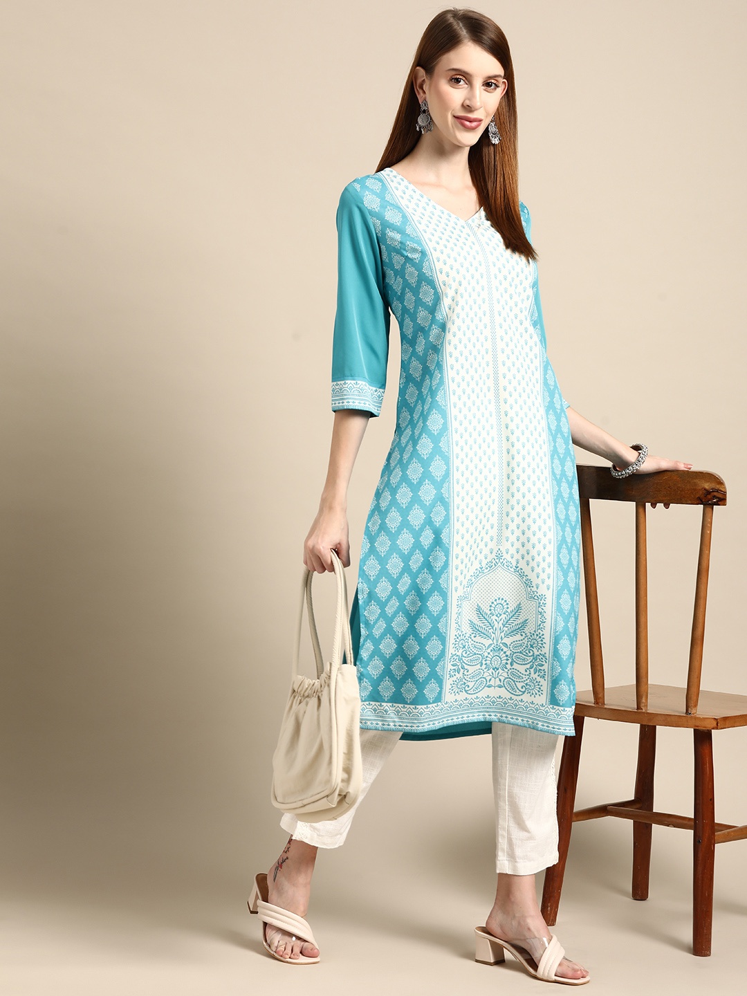 

Anouk Women Blue Ethnic Motifs Printed Kurta
