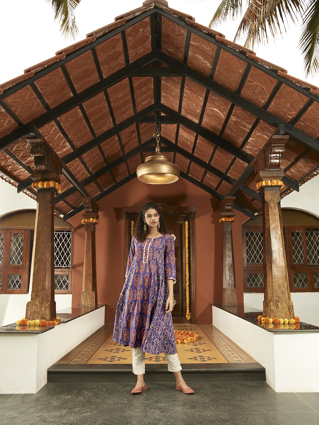 

Anouk Women Purple & Red Floral Printed Pure Cotton A-Line Kurta