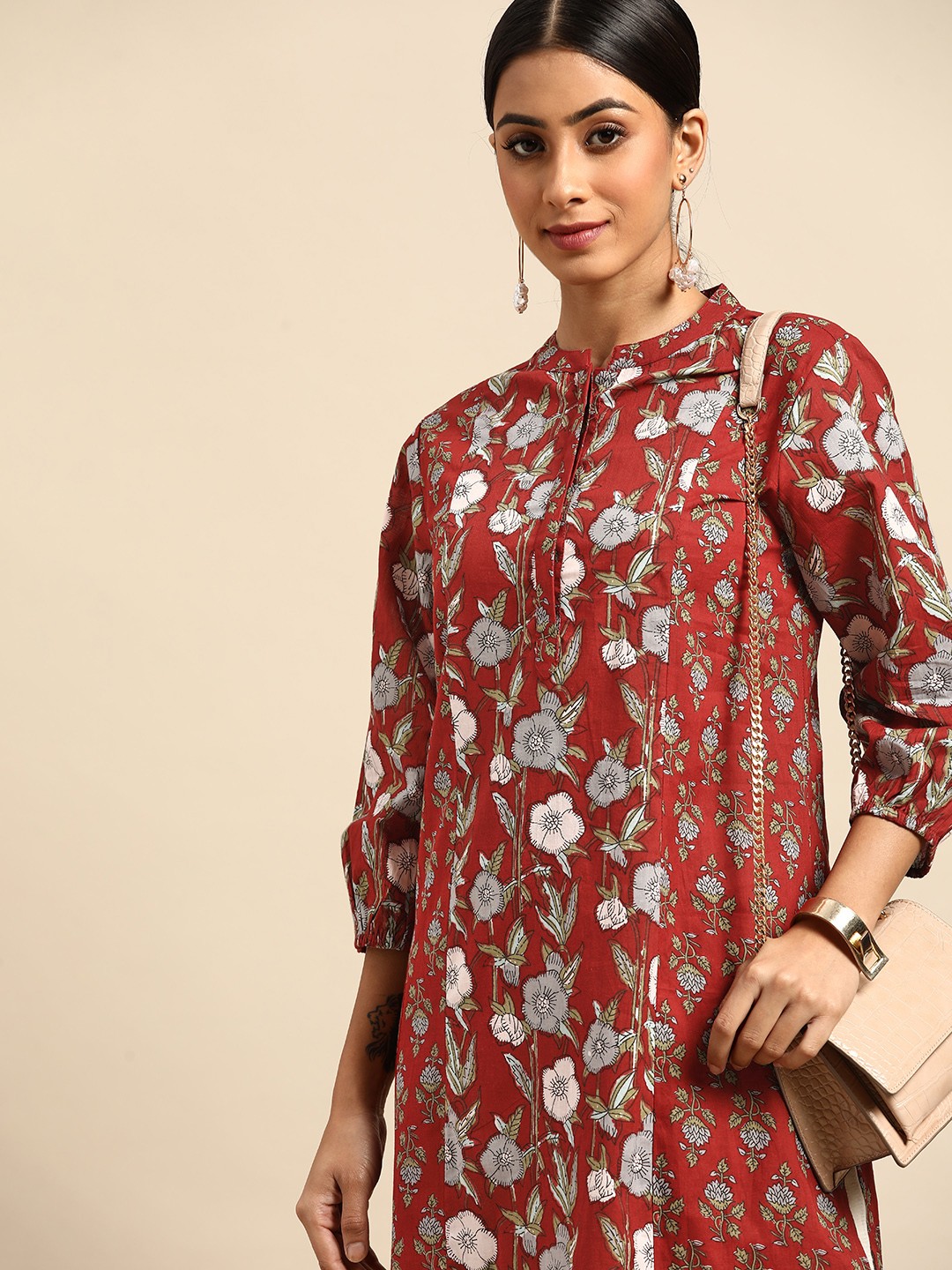 

Anouk Women Maroon & Grey Ethnic Motifs Printed Kurta