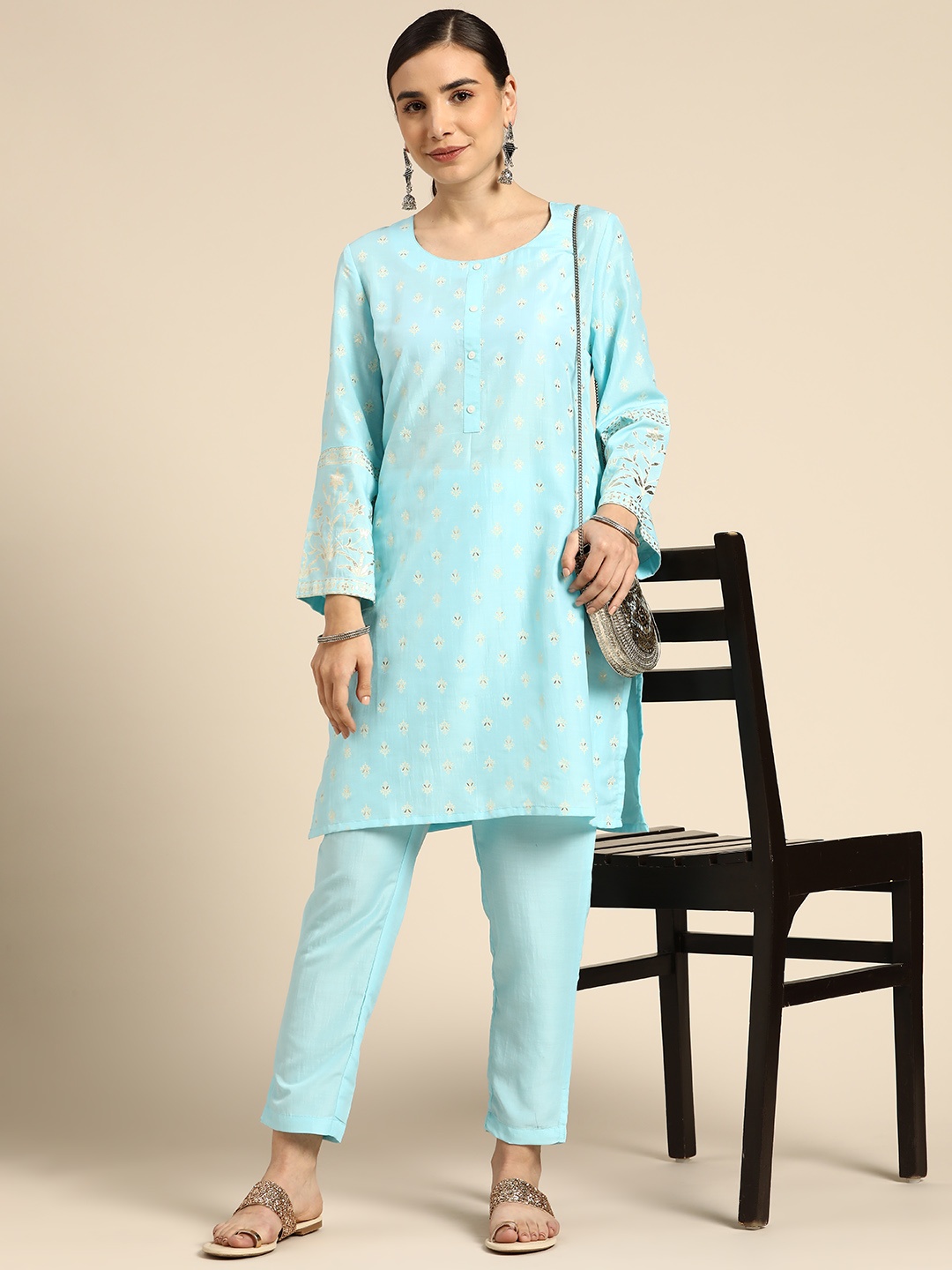 

Anouk Women Blue Ethnic Motifs Printed Kurta with Trousers