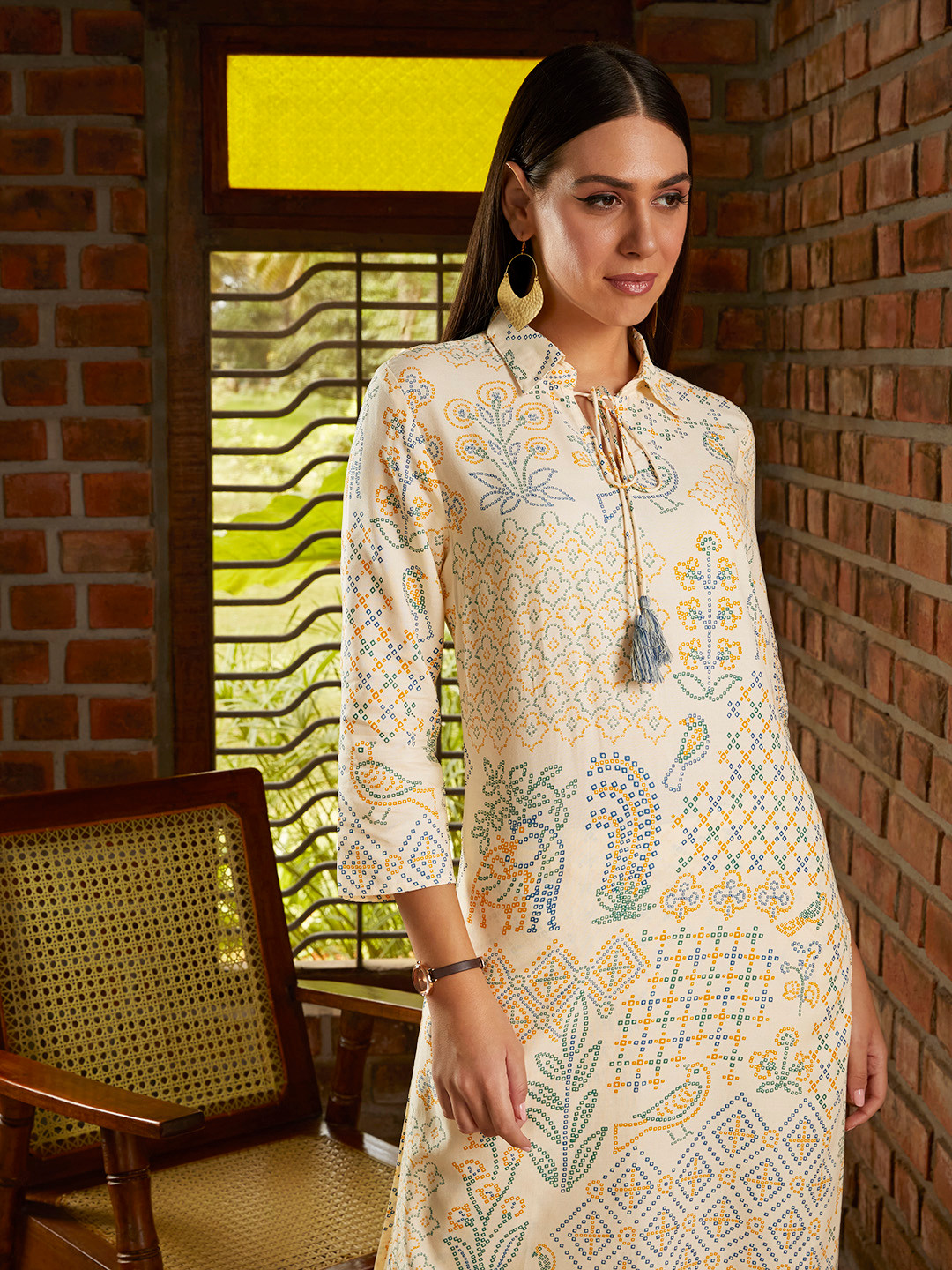 

Anouk Women Multicoloured Bandhani Printed Kurta with Palazzos, Multi