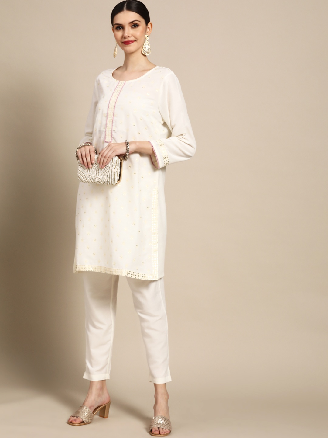 

Anouk Women Off White Ethnic Motifs Printed Kurta with Trousers