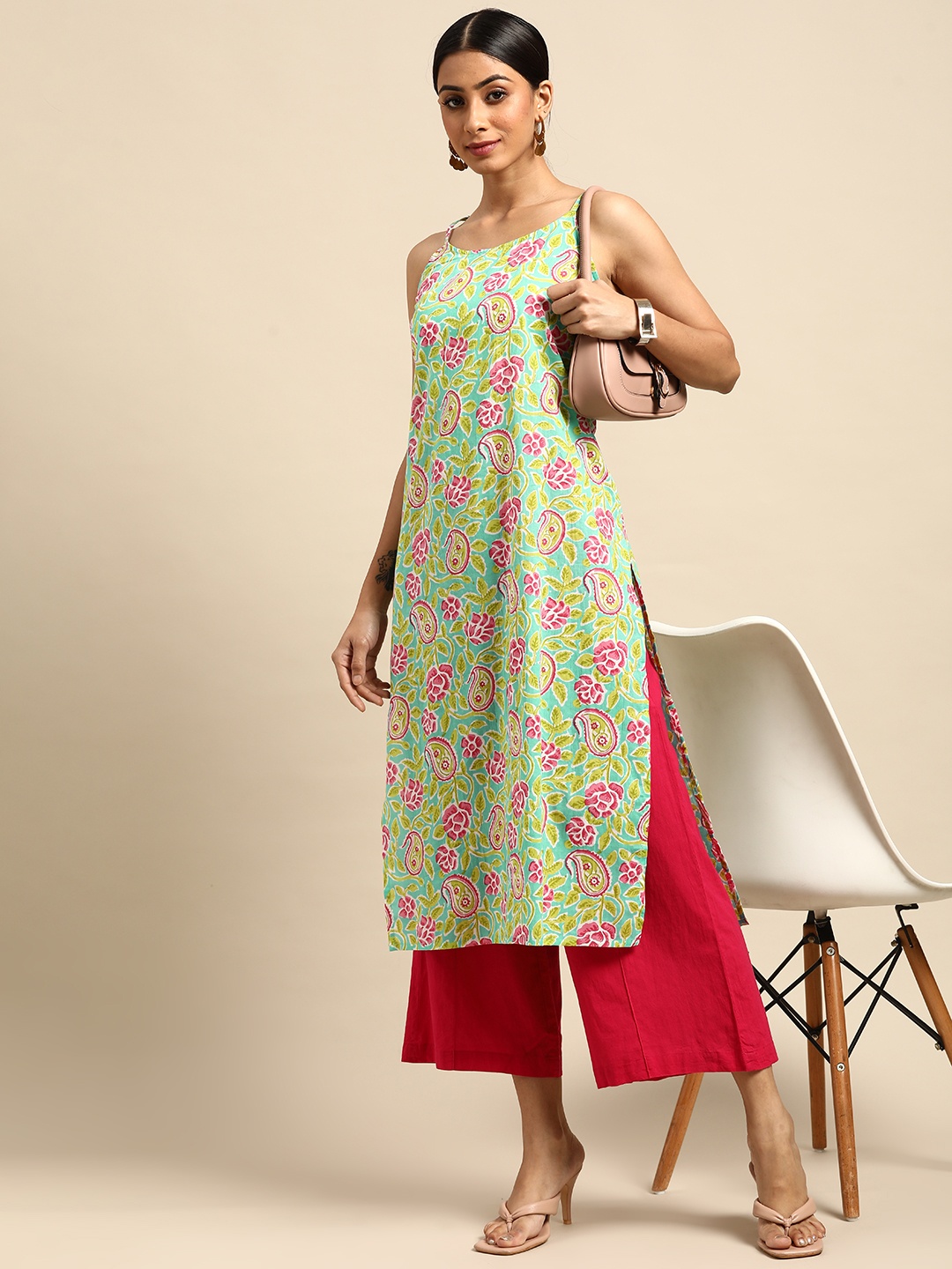 

Anouk Women Blue & Green Floral Printed Kurta