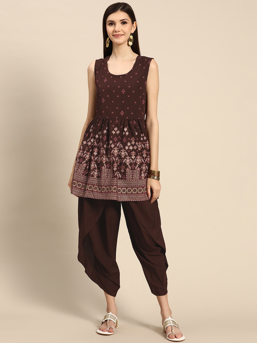

Anouk Women Brown Ethnic Motifs Printed Kurta with Dhoti Pants