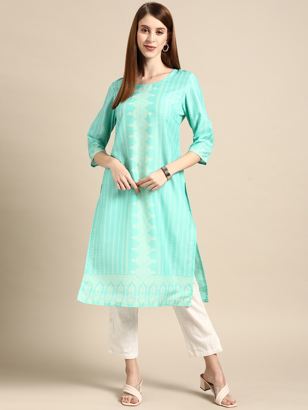 

Anouk Women Sea Green Ethnic Motifs Printed Kurta