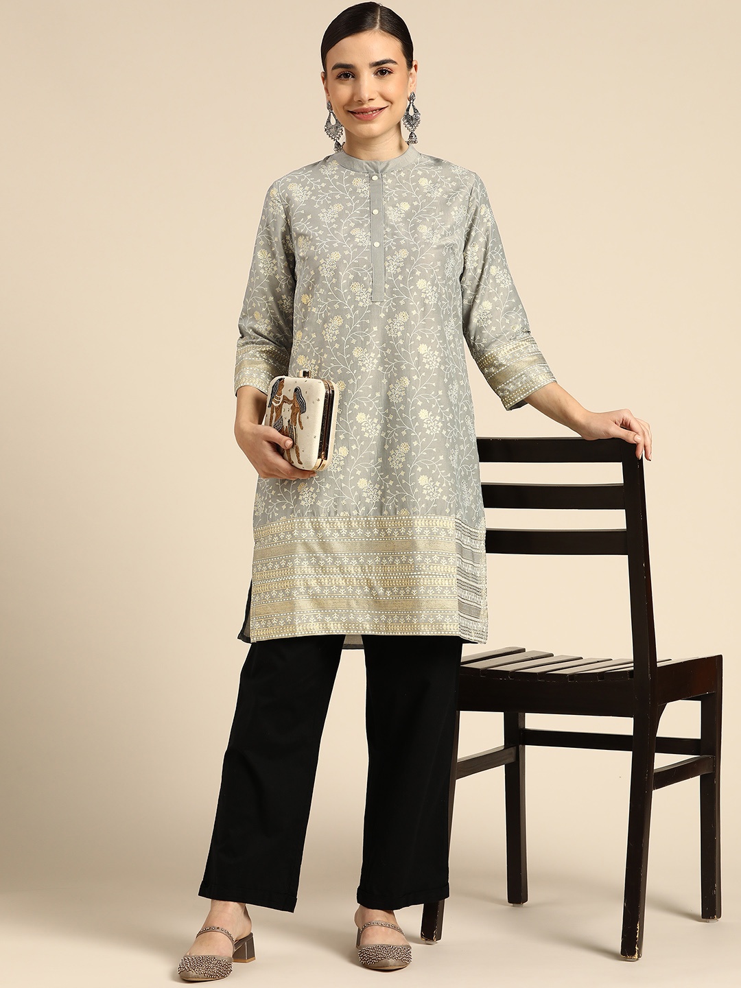 

Anouk Women Grey Ethnic Motifs Printed Kurta