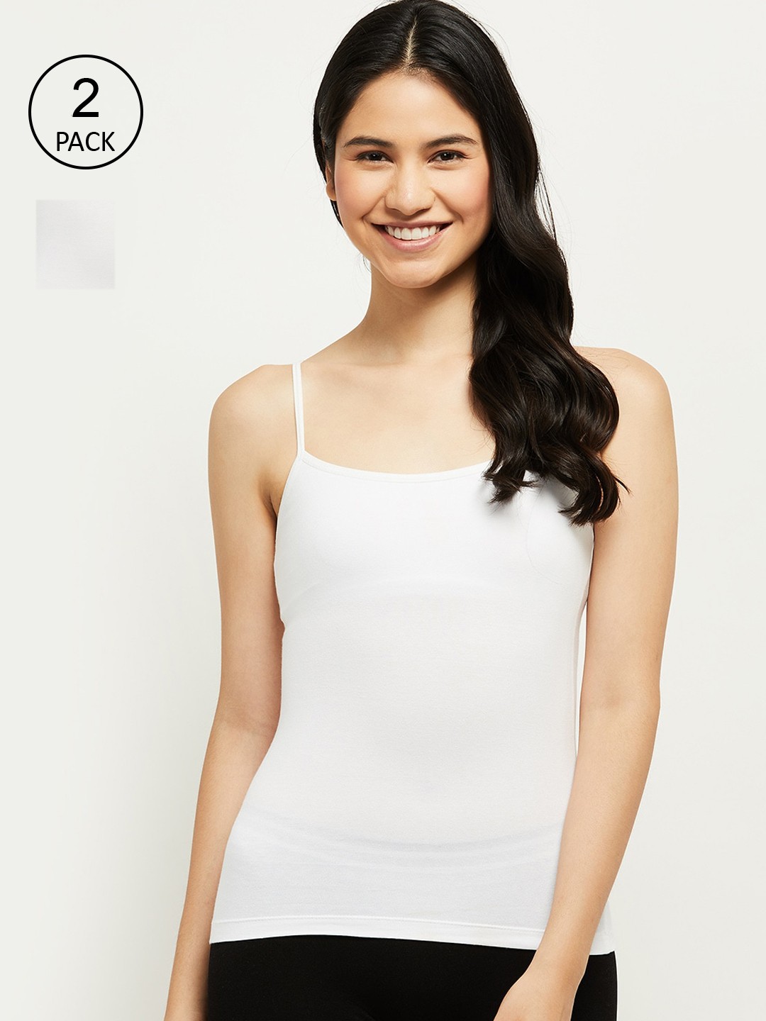 

max Women Pack Of 2 White Solid Camisoles