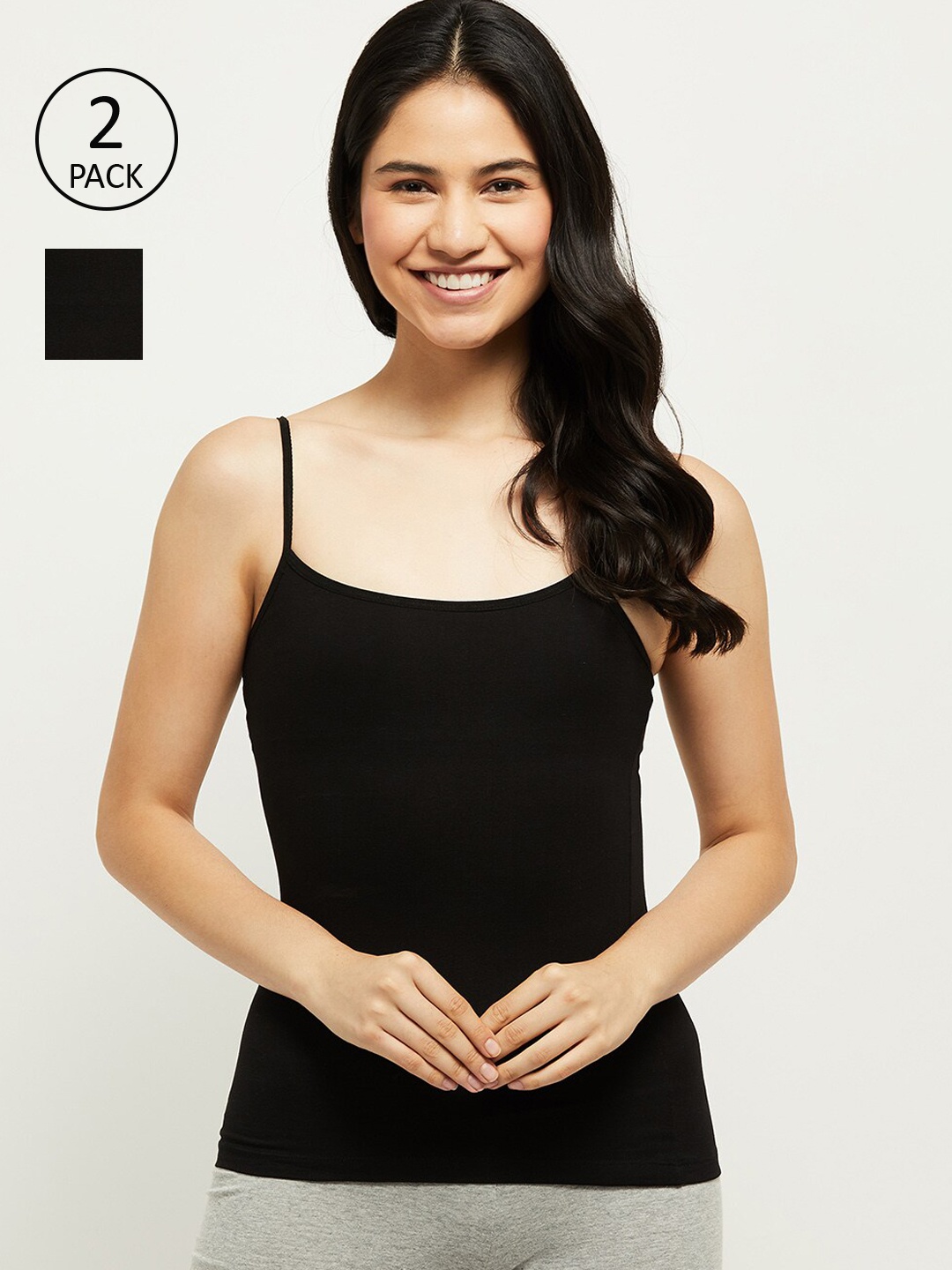 

max Women Pack Of 2 Solid Camisoles, Black