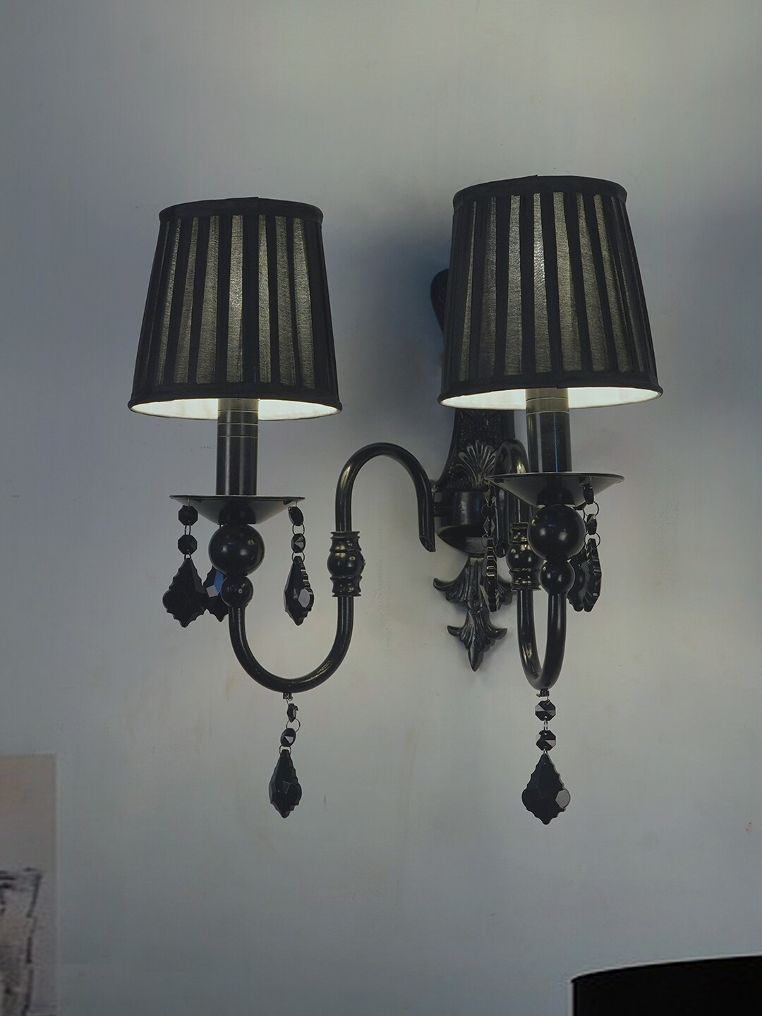 

Fos Lighting Black Two Bulbs Wall Sconce With Crystals and Shade