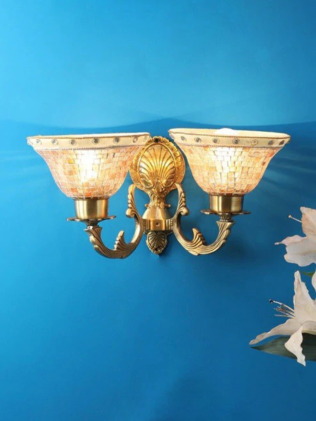 

Fos Lighting Gold Toned Meenakshi Katora Double Wall Light