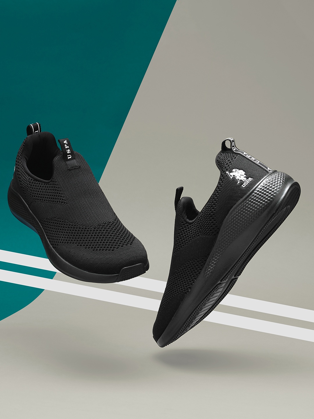 

U S Polo Assn Men Black Textile Running Shoes