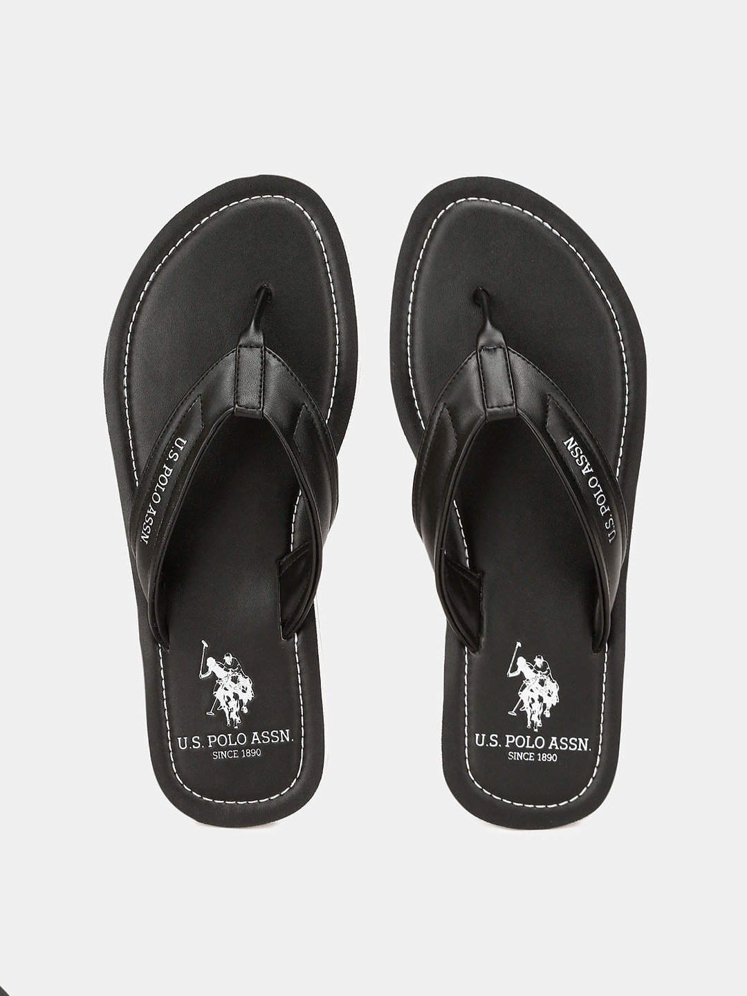 

U S Polo Assn Men Black & White Rubber Thong Flip-Flops