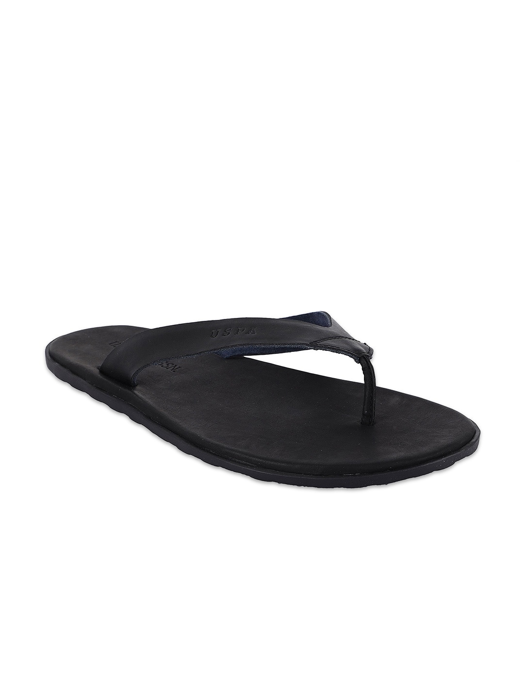 

U S Polo Assn Men Black Leather Comfort Sandals