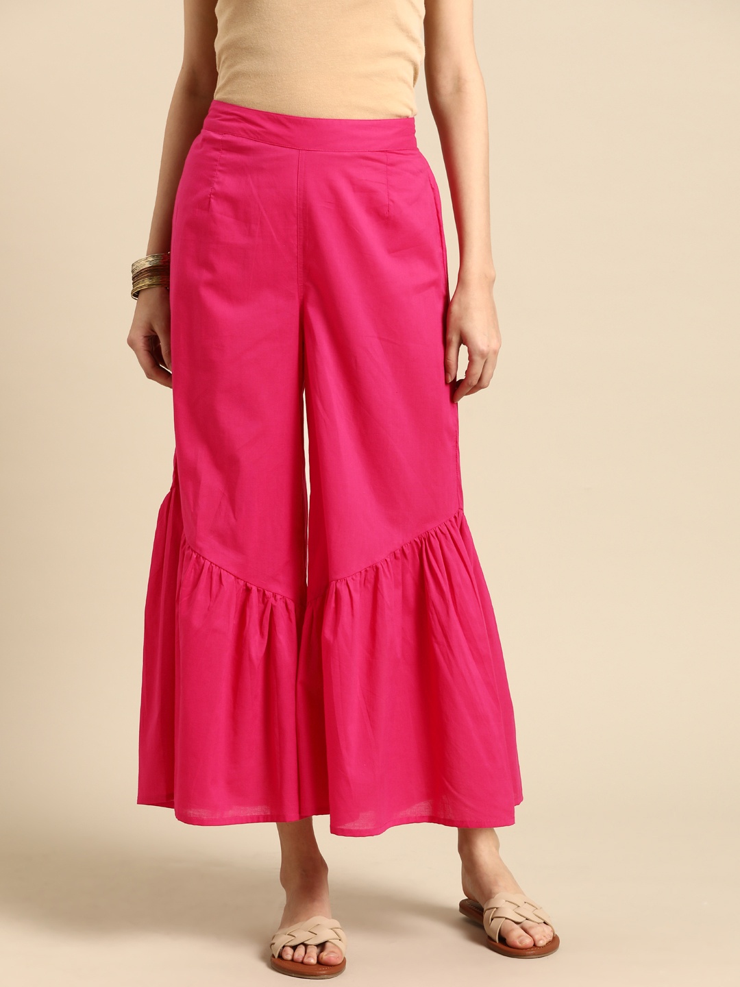 

Anouk Women Fuchsia Pure Cotton Flared Cropped Ethnic Palazzos