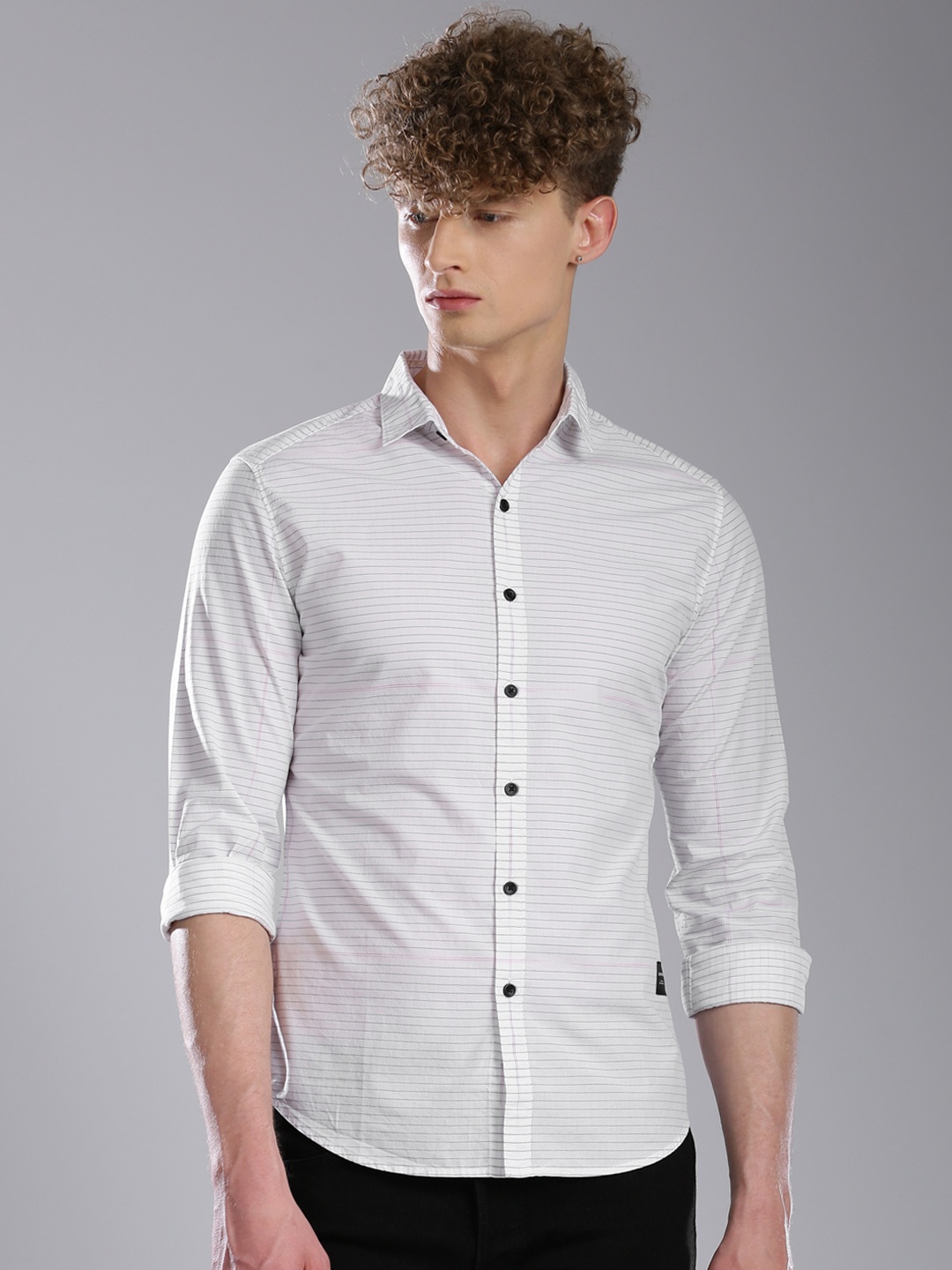 

Levis Men White & Black Striped Casual Shirt