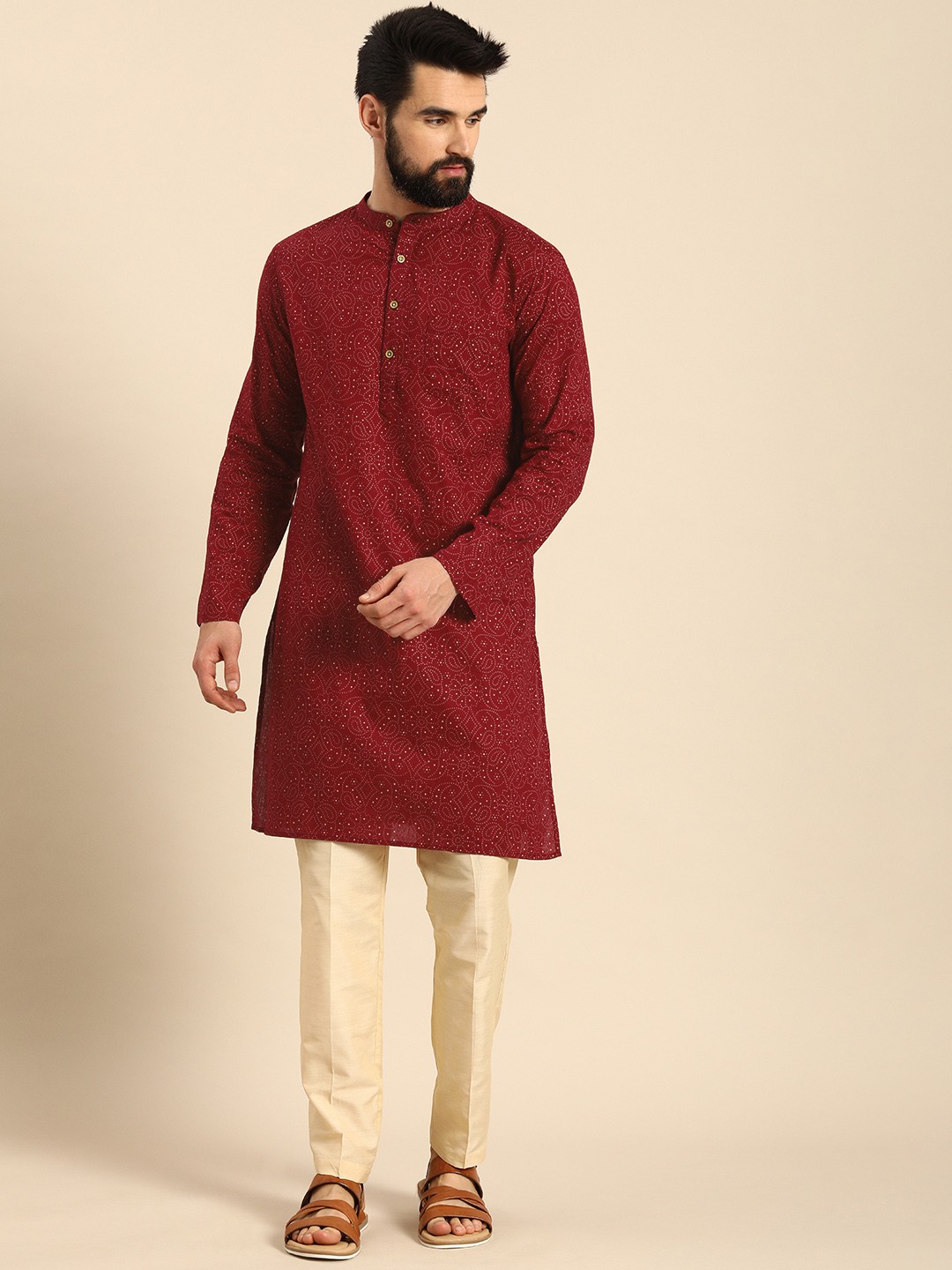 

Anouk Men Maroon Ethnic Motifs Printed Pure Cotton Kurta