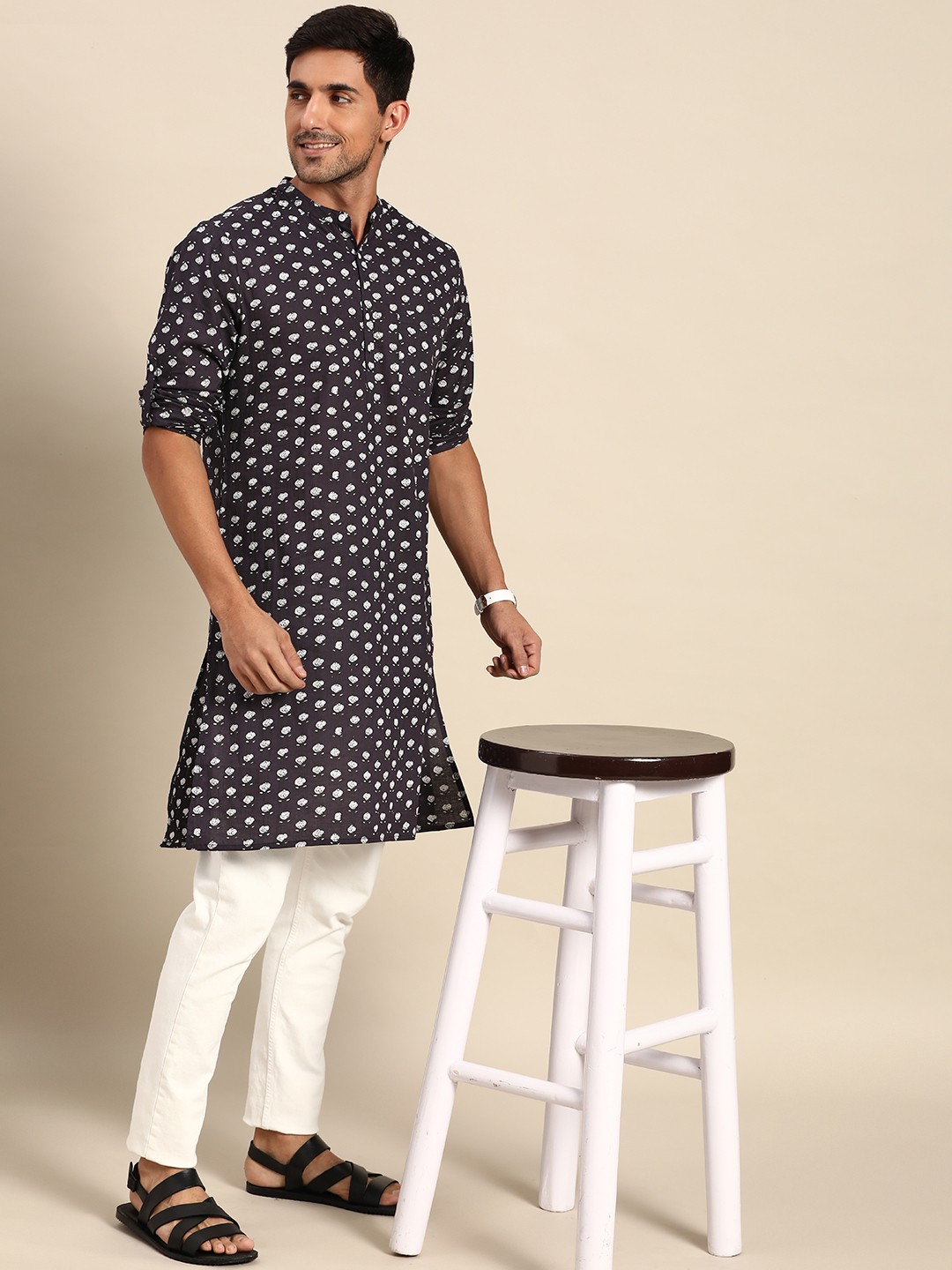 

Anouk Men Black & White Ethnic Motifs Printed Kurta