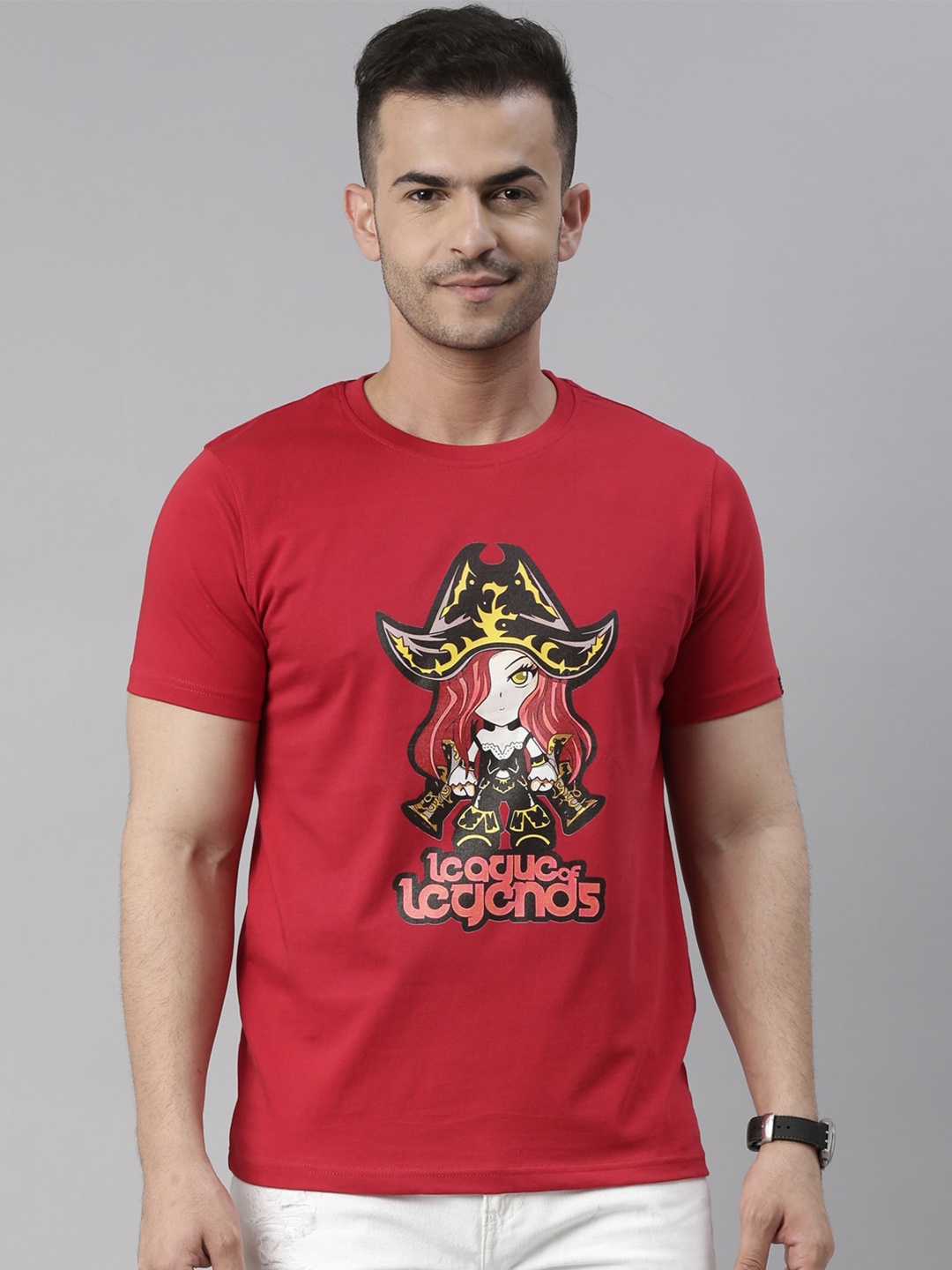 

Bushirt Men Red Typography Printed Raw Edge T-shirt