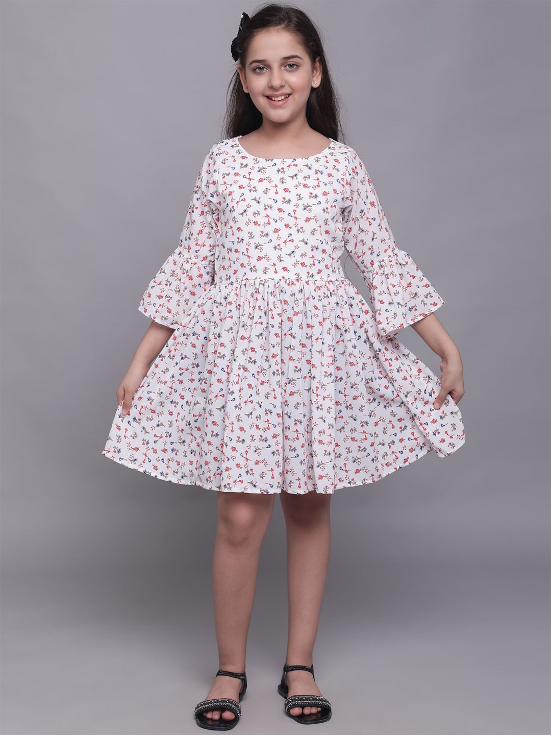 

White World White Floral Applique Georgette Dress