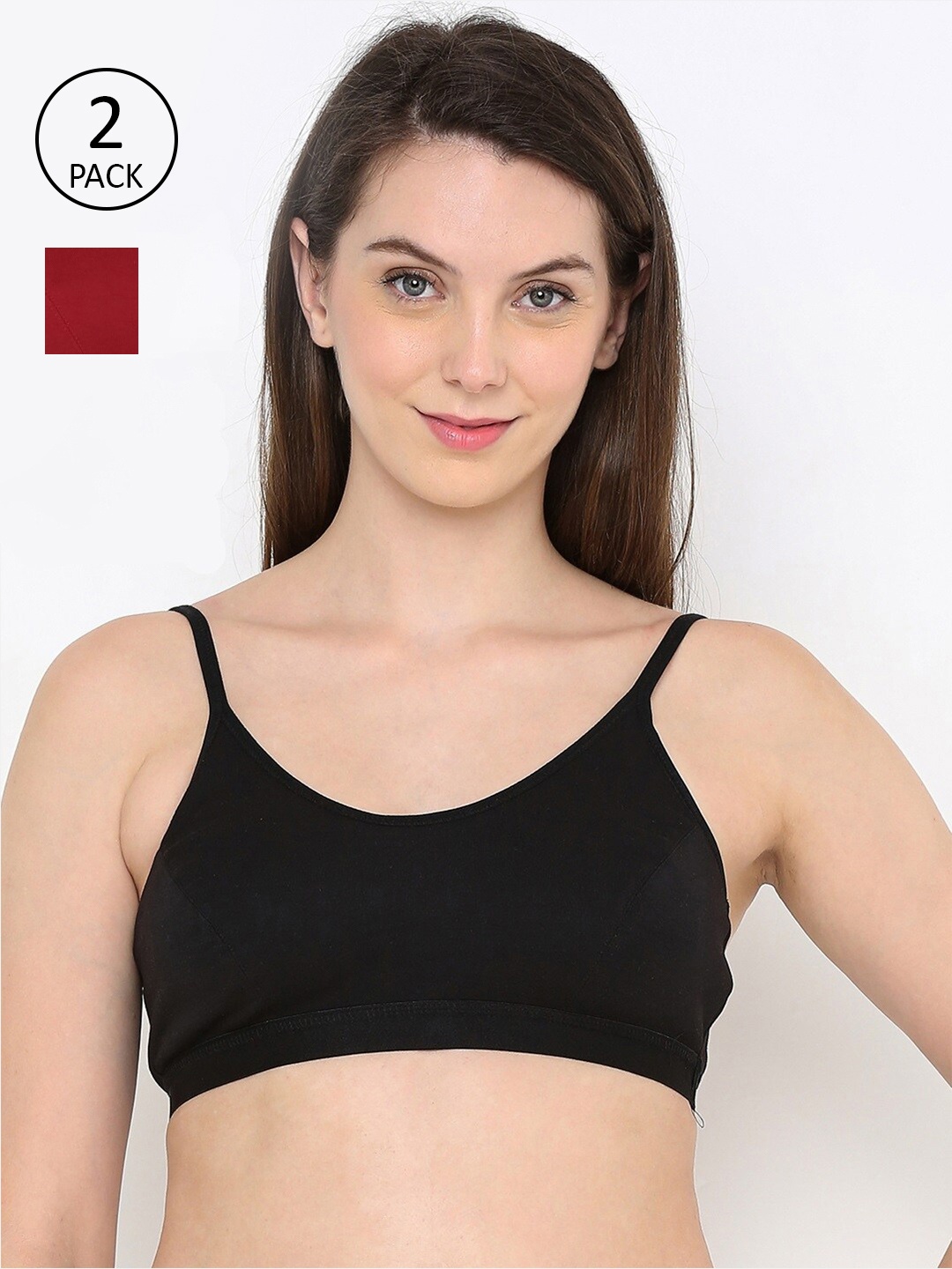 

Berrys Intimatess Maroon & Black Set of 2 Solid Non-Padded Cotton Bra