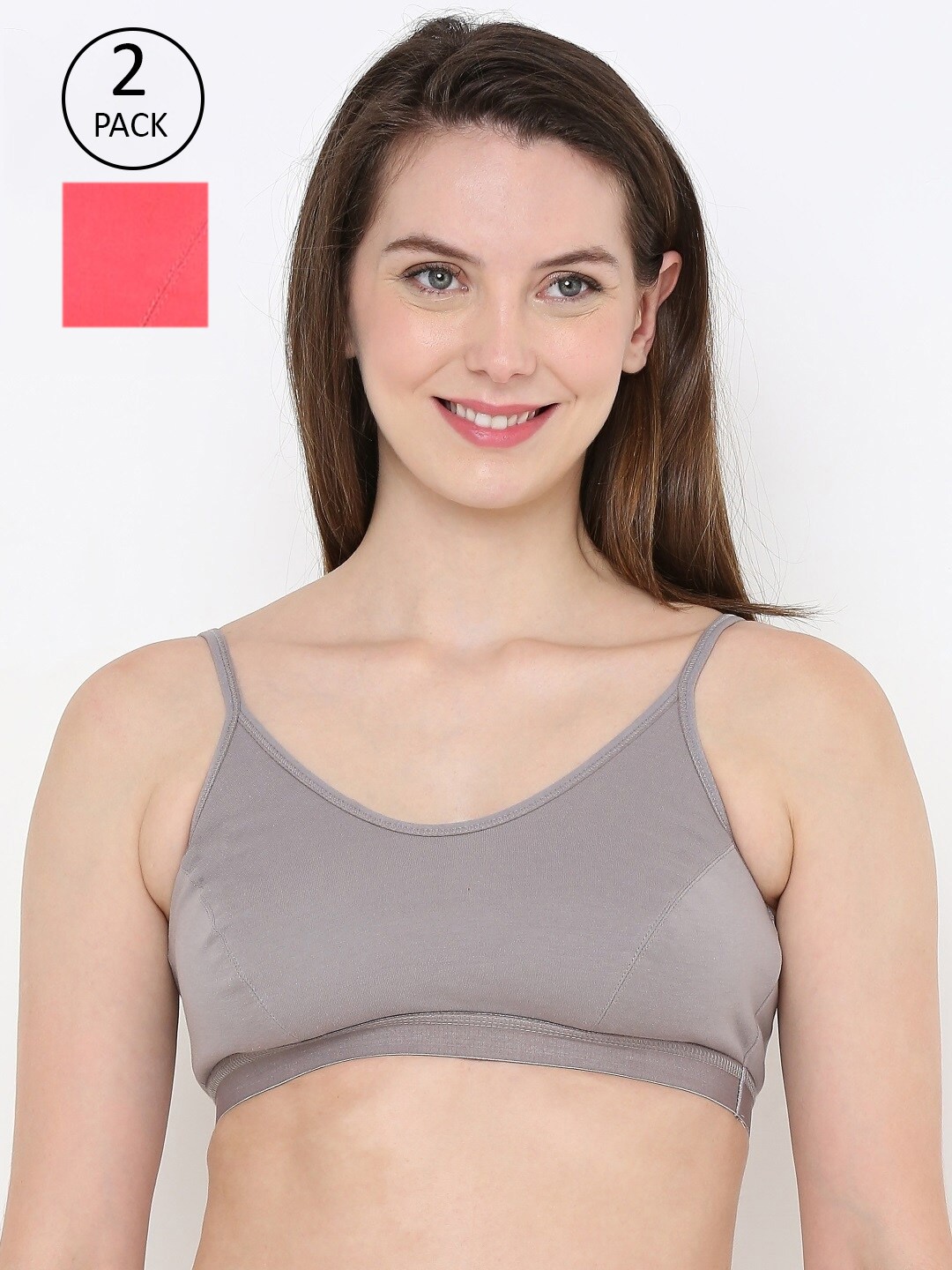 

Berrys Intimatess Grey & Peach-Coloured Pack of 2 Non Padded Non Wired Bra
