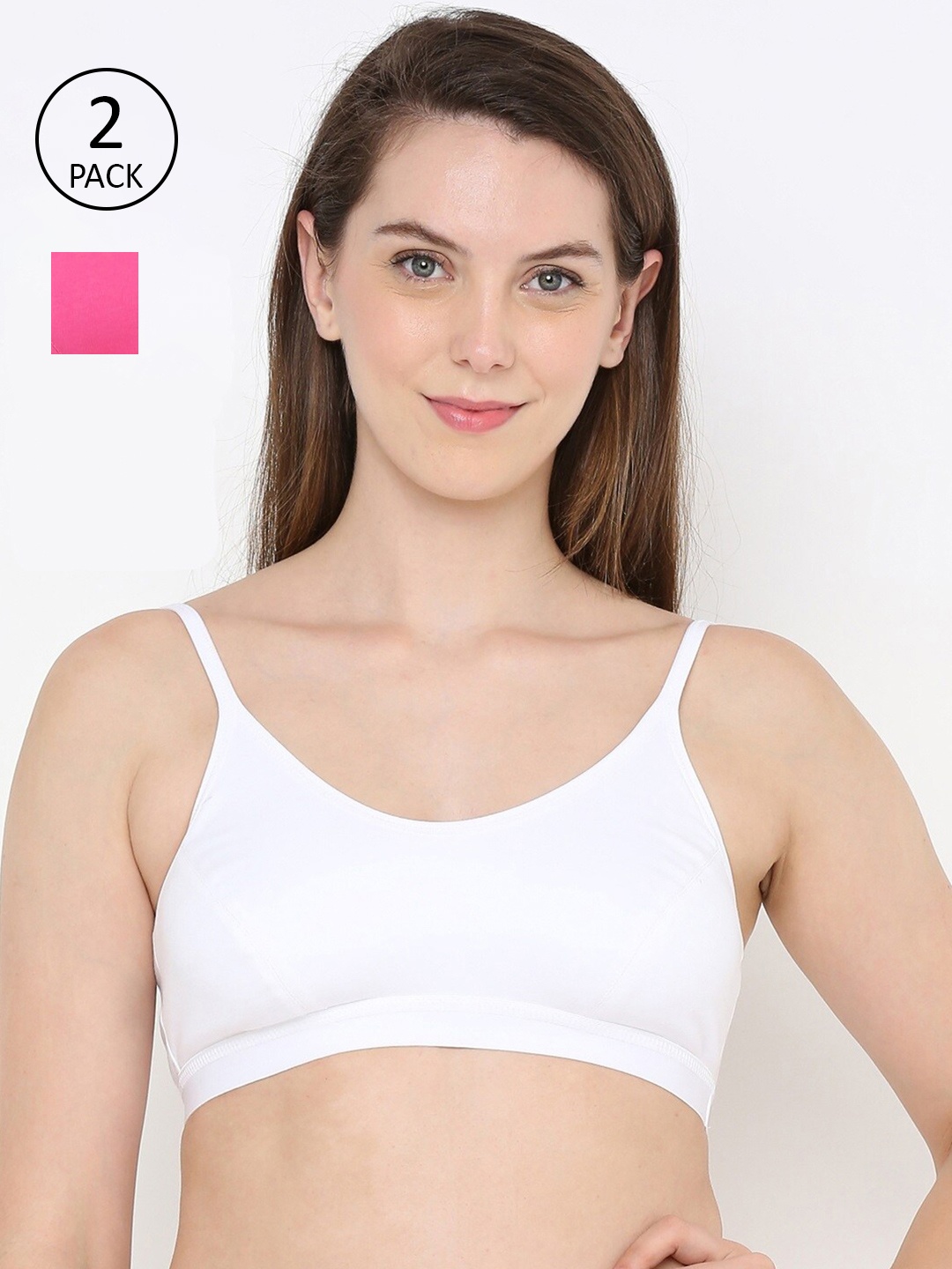 

Berrys Intimatess Set Of 2 White & Pink Non Padded & Non Wired Solid Bandeau Bra