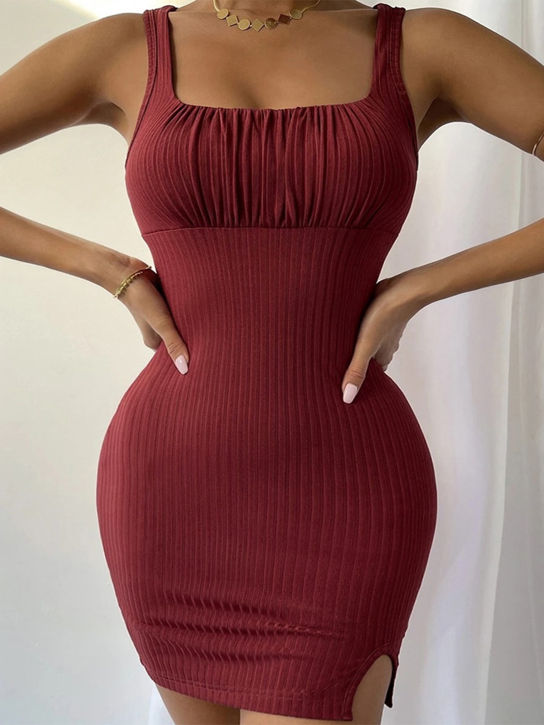 

StyleCast Maroon Striped Bodycon Dress