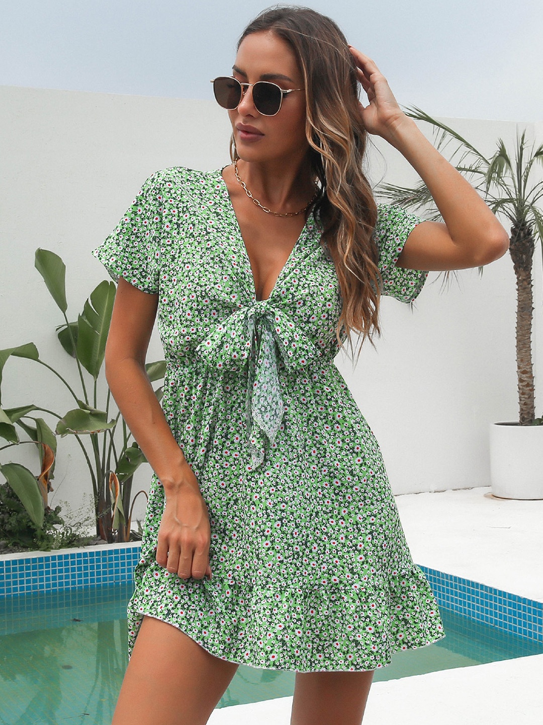

StyleCast Green Tropical A-Line Dress