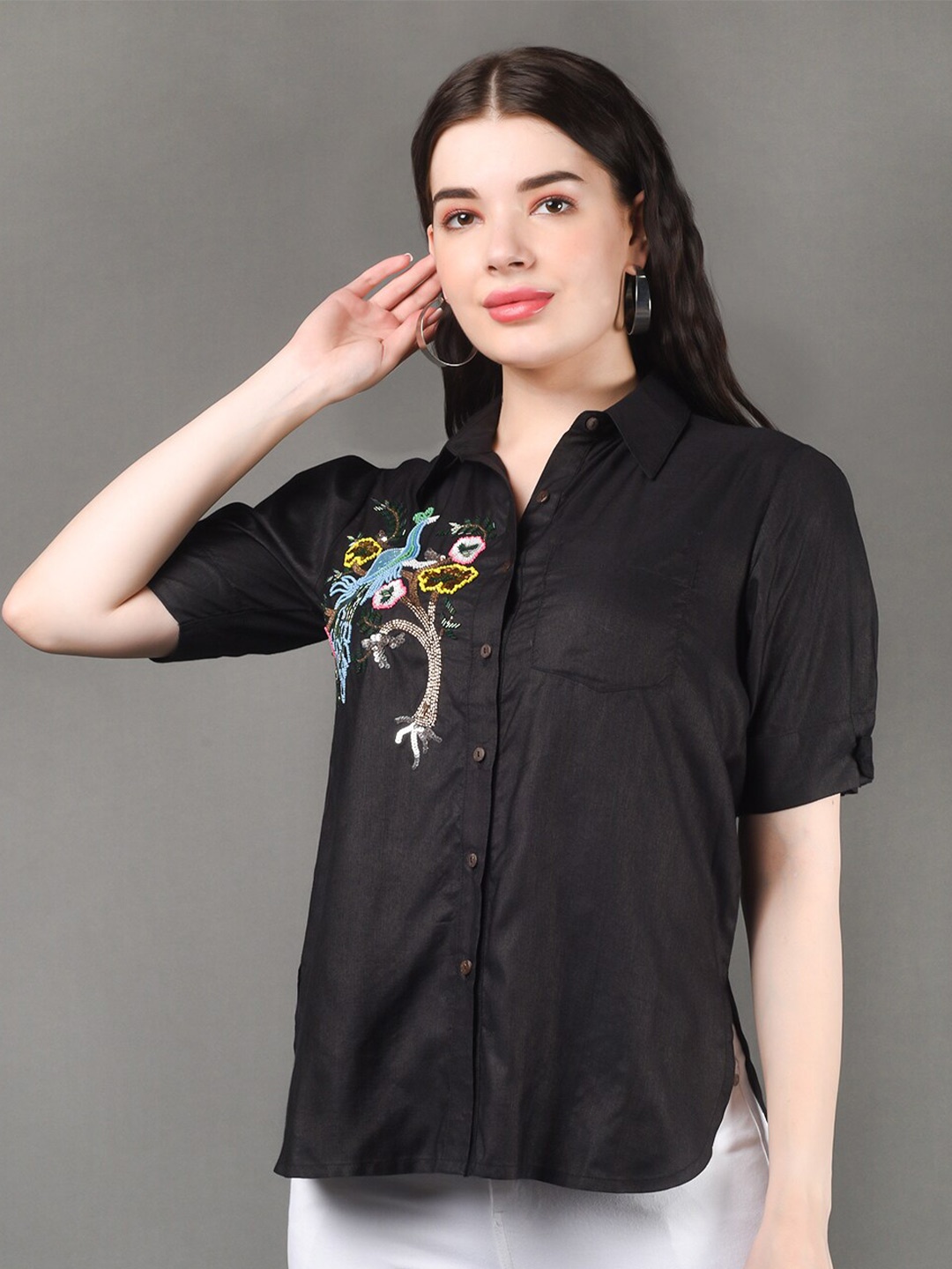 

BARARA ETHNIC Women Black Standard Casual Shirt