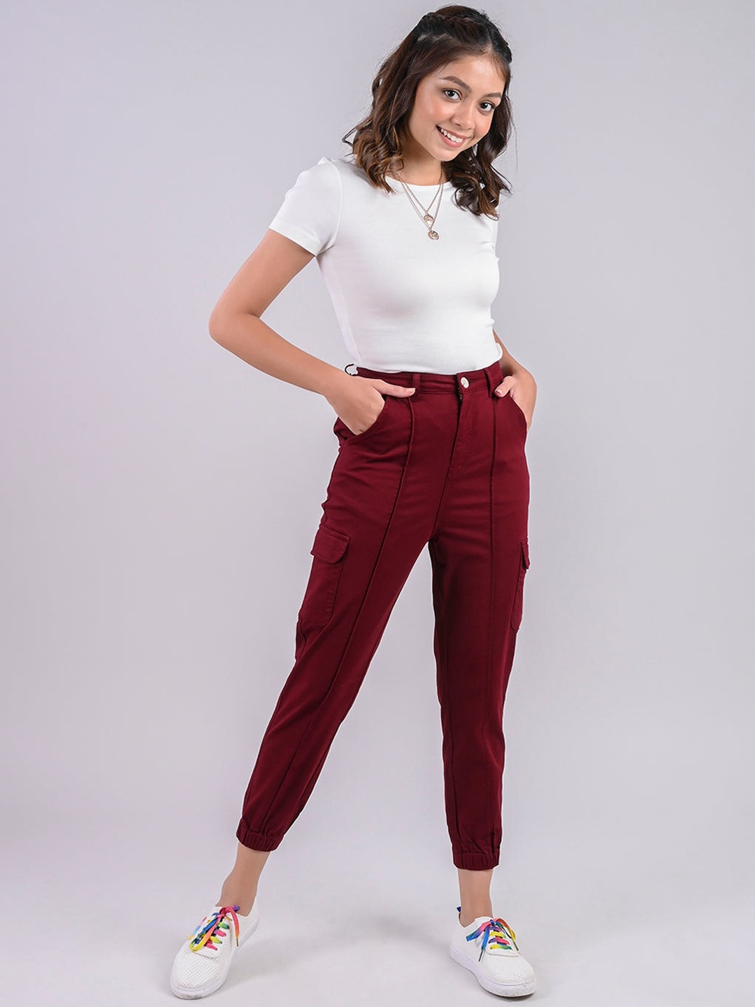 

FREAKINS Women Magenta High-Rise Jogger Fit Cropped Jeans