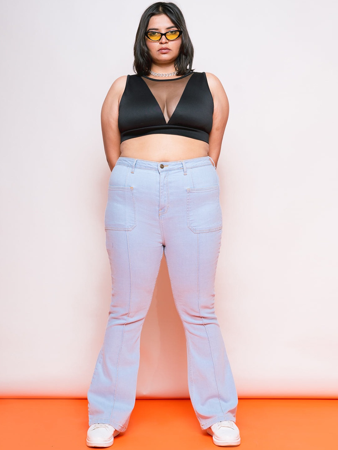 

FREAKINS Women Stylish Blue High-Rise Bootcut Fit Cropped Jeans
