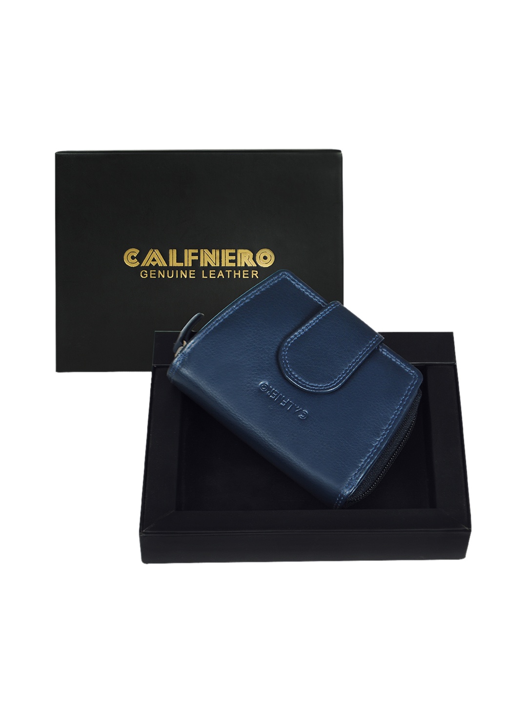 

CALFNERO Women Navy Blue Leather Two Fold Wallet