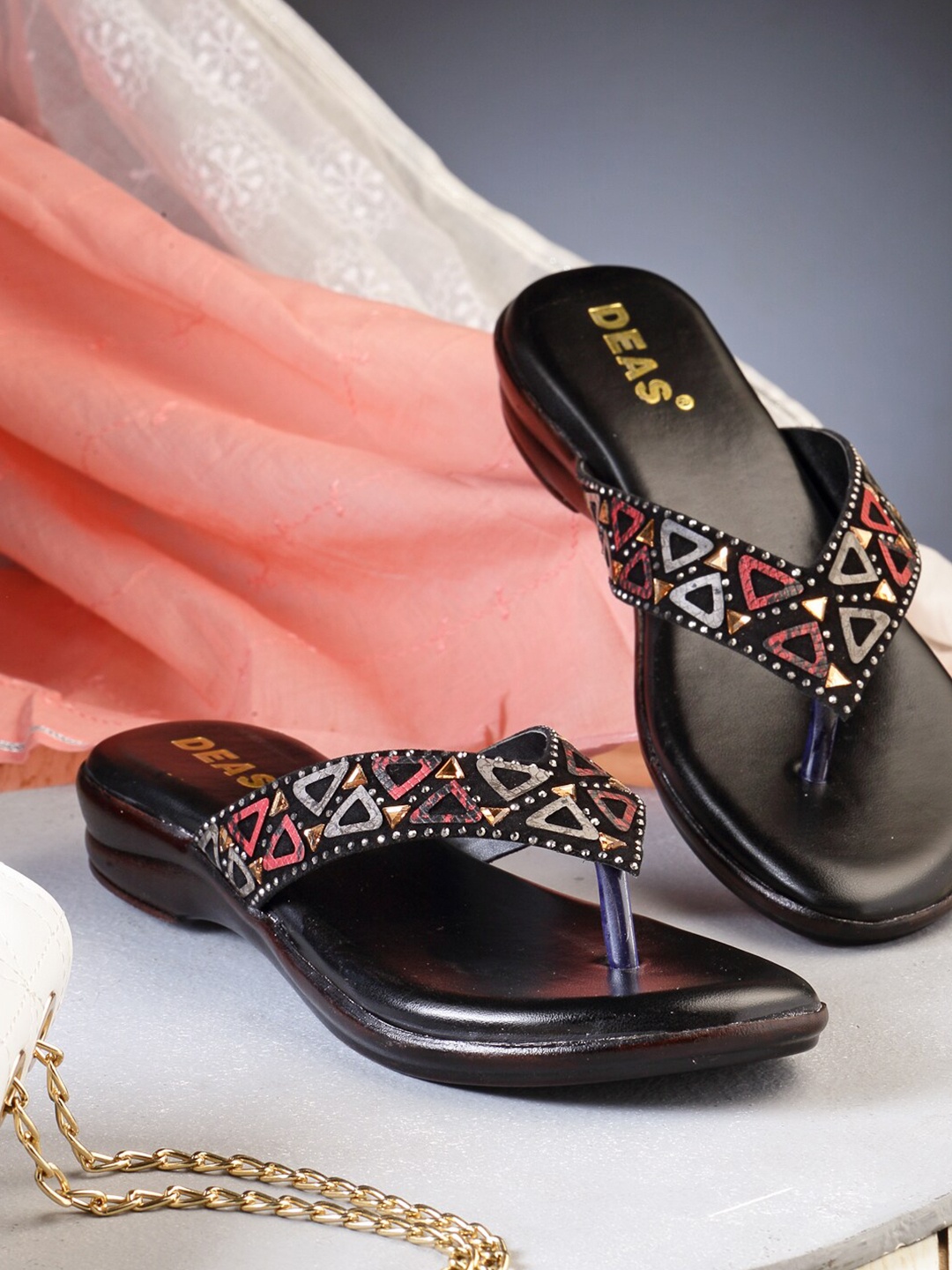 

DEAS Black & Beige Ethnic Embellished Comfort Heels