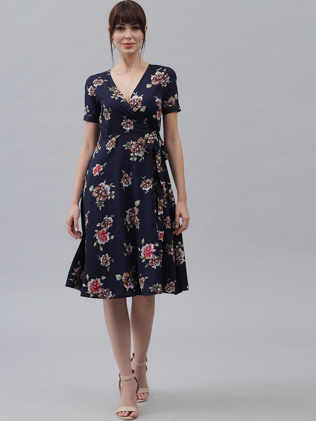 

emeros Navy Blue Floral Crepe Maternity Dress