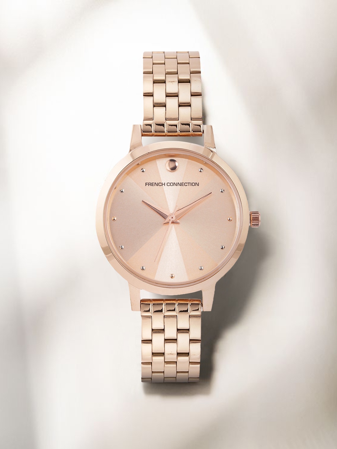 

French Connection Women Rose Gold-Toned Patterned Stainless Steel Bracelet Style Watch