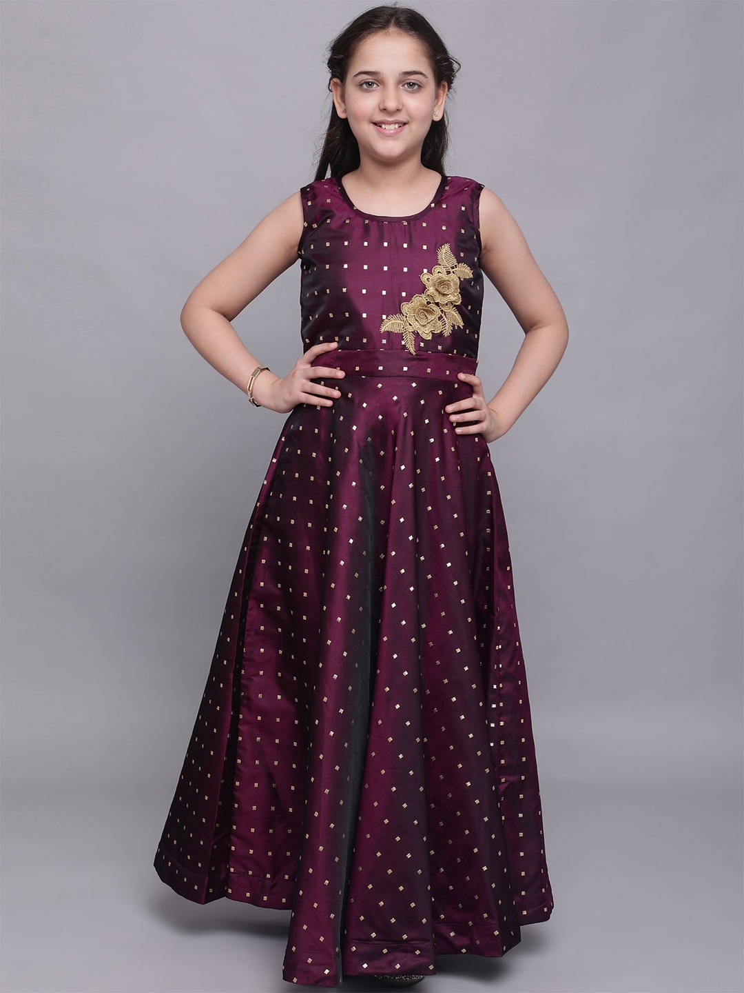 

White World Purple Satin Ethnic Maxi Dress