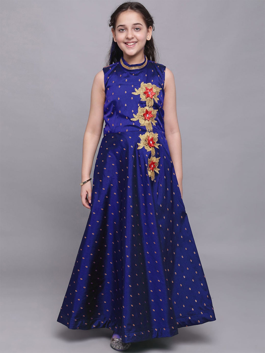 

White World Blue Floral Jacquard Ethnic Maxi Dress