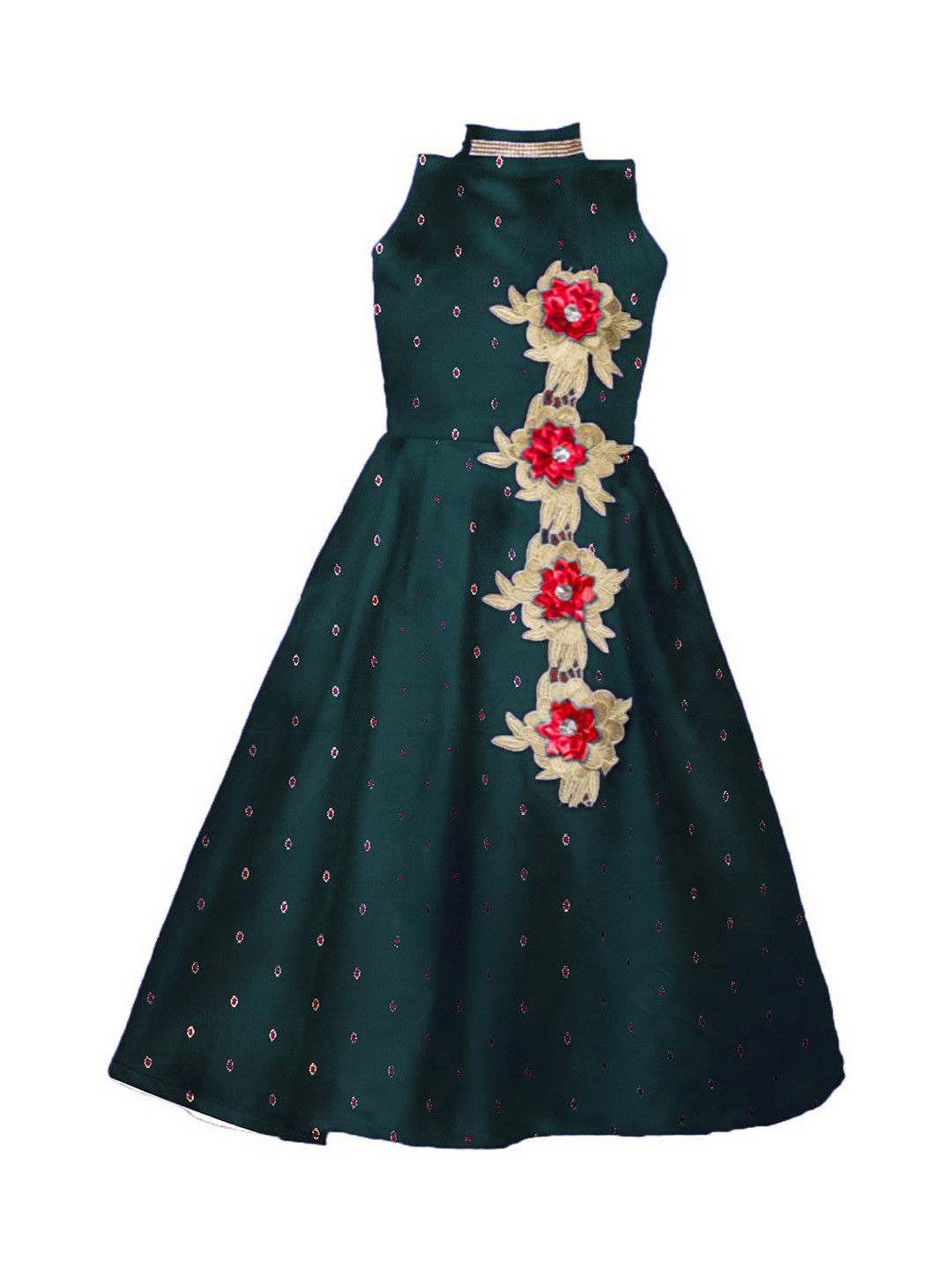 

White World Green Floral Jacquard Ethnic Maxi Dress