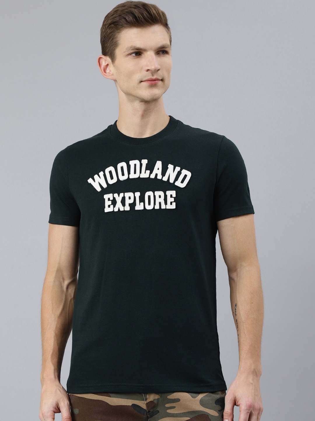 

Woodland Men Green Typography Printed Applique T-shirt
