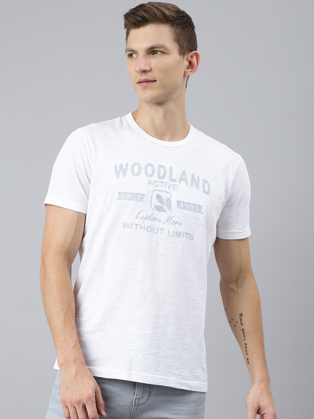 

Woodland Men White Typography Printed T-shirt