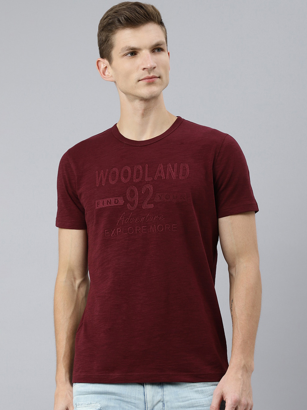 

Woodland Men Burgundy Typography Printed T-shirt