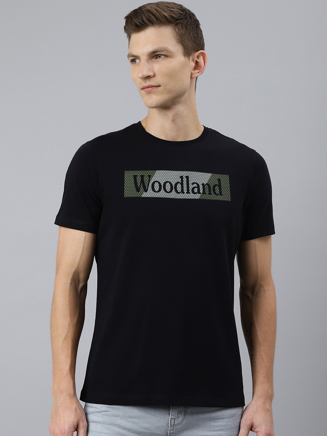 

Woodland Men Black Typography Printed T-shirt