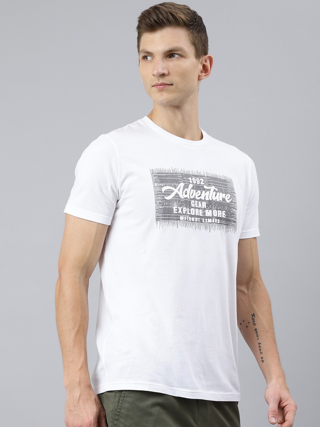

Woodland Men White Typography Printed T-shirt
