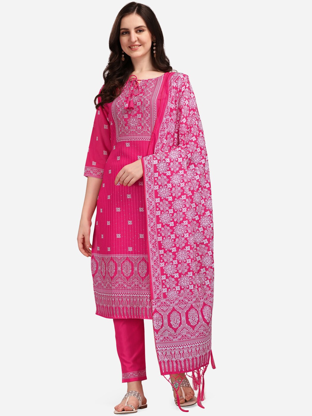 

KALINI Women Pink Digital Print Sequined Work Kurta Trousers With Dupatta Set