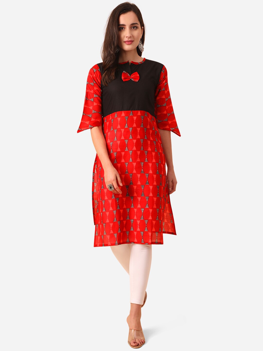

KALINI Women Red Printed Straight Kurta